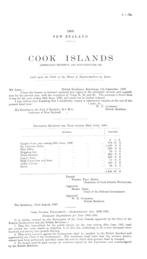 COOK ISLANDS (ESTIMATED REVENUE AND EXPENDITURE OF).