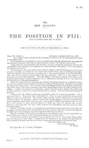 THE POSITION IN FIJI: COPY OF LETTER FROM REV. W. SLADE.