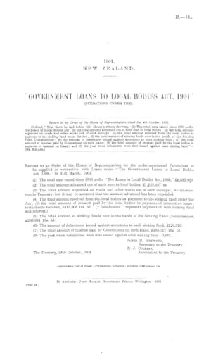 "GOVERNMENT LOANS TO LOCAL BODIES ACT, 1901" (OPERATIONS UNDER THE).