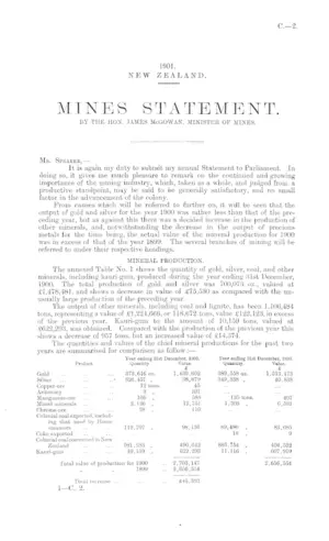 MINES STATEMENT. BY THE HON. JAMES McGOWAN, MINISTER OF MINES.