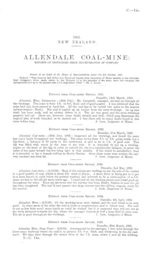 ALLENDALE COAL-MINE: REPORTS OF INSPECTORS SINCE INCORPORATION OF COMPANY.