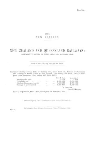 NEW ZEALAND AND QUEENSLAND RAILWAYS: COMPARATIVE RETURN OF MILES OPEN AND BUSINESS DONE.