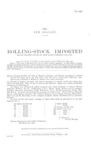 ROLLING-STOCK IMPORTED RETURN SHOWING AMOUNT OF, FROM WHOM PURCHASED, AND COST.