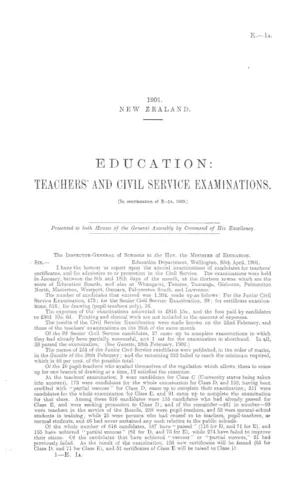 EDUCATION: TEACHERS' AND CIVIL SERVICE EXAMINATIONS. [In continuation of E.-1a, 1900.]