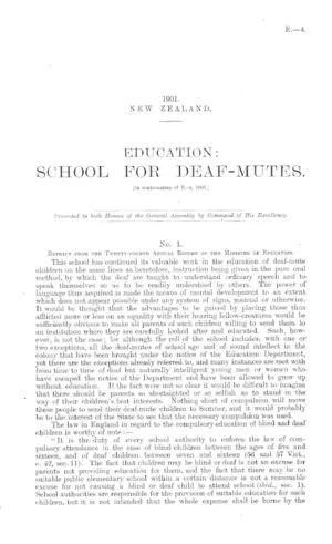 EDUCATION: SCHOOL FOR DEAF-MUTES. [In continuation of E.-4, 1900.]