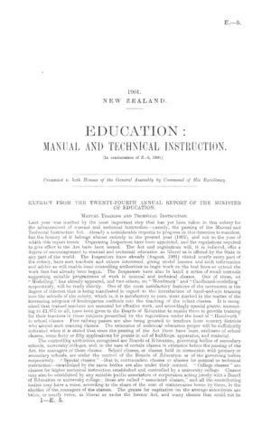 EDUCATION: MANUAL AND TECHNICAL INSTRUCTION. [In continuation of E.-5, 1900.]