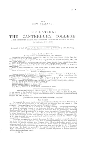 EDUCATION: THE CANTERBURY COLLEGE. ("THE CANTERBURY COLLEGE AND CANTERBURY AGRICULTURAL COLLEGE ACT, 1896.") [In continuation of E.-8, 1900.]