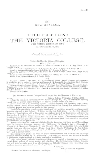 EDUCATION: THE VICTORIA COLLEGE. ("THE VICTORIA COLLEGE ACT, 1897.") [In continuation of E.-10, 1900.]