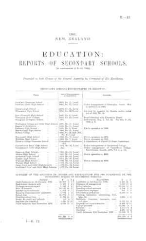 EDUCATION: REPORTS OF SECONDARY SCHOOLS. [In continuation of E.-12, 1900.]