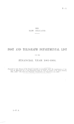 POST AND TELEGRAPH DEPARTMENTAL LIST FOR THE FINANCIAL YEAR 1901-1902.