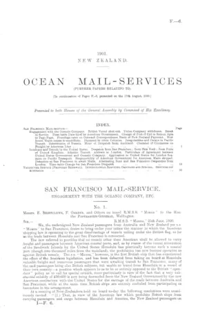 OCEAN MAIL-SERVICES (FURTHER PAPERS RELATING TO). [In continuation of Paper F.-6, presented on the 17th August, 1900.]