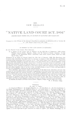 "NATIVE LAND COURT ACT, 1894" (ORDERS MADE UNDER THE), IN RESPECT OF KAIWAITAU AND WAIKOUAITI.