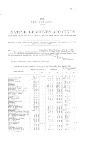 NATIVE RESERVES ACCOUNTS (STATEMENT OF), BY THE PUBLIC TRUSTEE, FOR THE YEAR ENDED THE 31st MARCH, 1901.