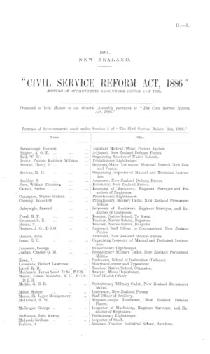 "CIVIL SERVICE REFORM ACT, 1886" (RETURN OF APPOINTMENTS MADE UNDER SECTION 4 OF THE).