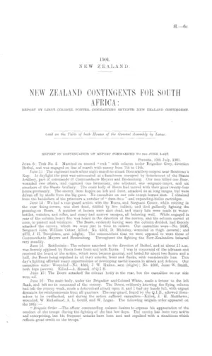 NEW ZEALAND CONTINGENTS FOR SOUTH AFRICA: REPORT BY LIEUT.-COLONEL PORTER, COMMANDING SEVENTH NEW ZEALAND CONTINGENT.