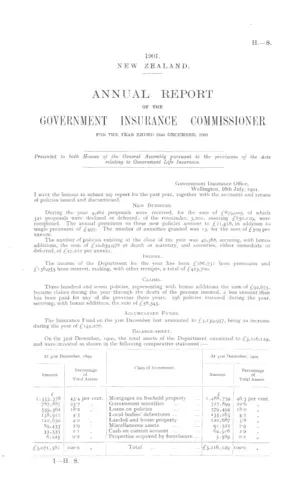 ANNUAL REPORT OF THE GOVERNMENT INSURANCE COMMISSIONER FOR THE YEAR ENDED 31st DECEMBER, 1900.
