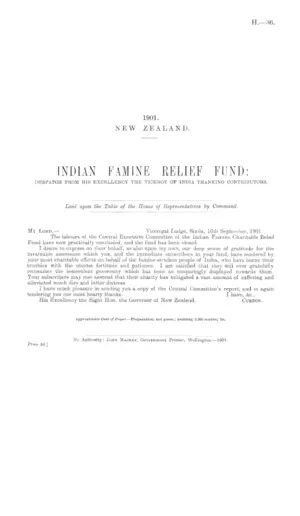 INDIAN FAMINE RELIEF FUND: DESPATCH FROM HIS EXCELLENCY THE VICEROY OF INDIA THANKING CONTRIBUTORS.