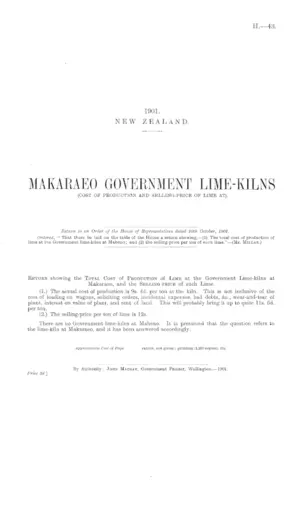 MAKARAEO GOVERNMENT LIME-KILNS (COST OF PRODUCTION AND SELLING-PRICE OF LIME AT).