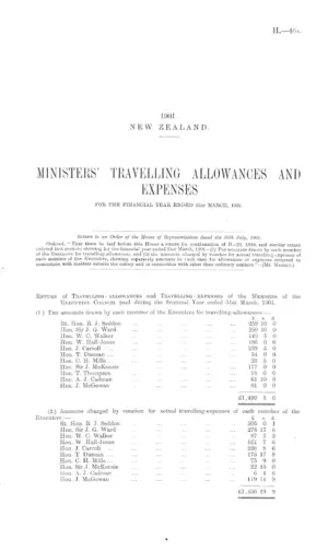 MINISTERS' TRAVELLING ALLOWANCES AND EXPENSES FOR THE FINANCIAL YEAR ENDED 31st MARCH, 1901.