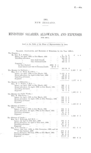 MINISTERS' SALARIES, ALLOWANCES, AND EXPENSES FOR 1900-1.