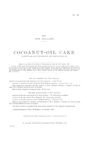 COCOANUT-OIL CAKE (PARTICULARS AS TO IMPORTATION AND MANUFACTURE OF).