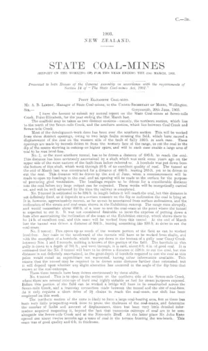 STATE COAT-MINES (REPORT ON THE WORKING OF) FOR THE YEAR ENDING THE 31st MARCH, 1903.