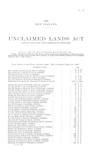 UNCLAIMED LANDS ACT (LANDS IN THE COLONY TAKEN POSSESSION OF UNDER THE).