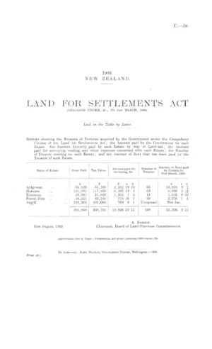 LAND FOR SETTLEMENTS ACT (DEALINGS UNDER, &c., TO 31st MARCH, 1903).