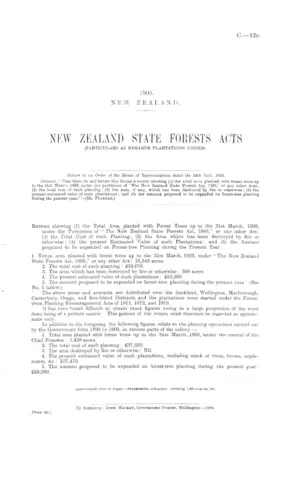 NEW ZEALAND STATE FORESTS ACTS (PARTICULARS AS REGARDS PLANTATIONS UNDER).