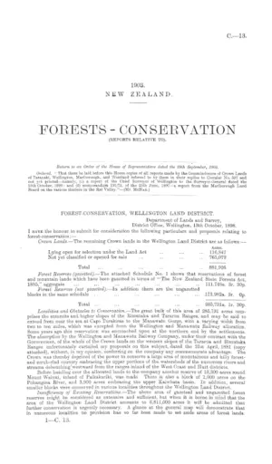 FORESTS-CONSERVATION (REPORTS RELATIVE TO).