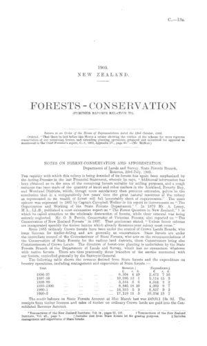 FORESTS-CONSERVATION (FURTHER REPORTS RELATIVE TO).