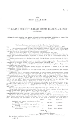 "THE LAND FOR SETTLEMENTS CONSOLIDATION ACT, 1900" (REPORT ON).