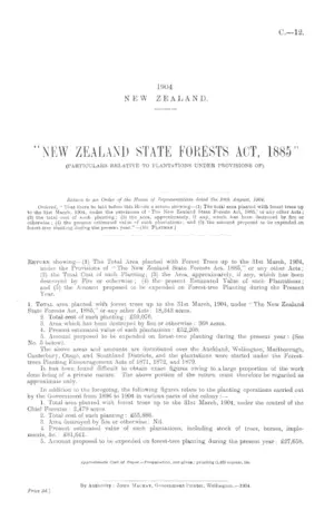 "NEW ZEALAND STATE FORESTS ACT, 1885" (PARTICULARS RELATIVE TO PLANTATIONS UNDER PROVISIONS OF).