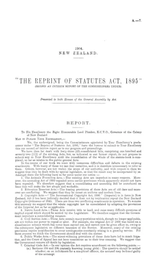 "THE REPRINT OF STATUTES ACT, 1895" (SECOND AD INTERIM REPORT OF THE COMMISSIONERS UNDER).