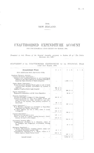 UNAUTHORISED EXPENDITURE ACCOUNT FOR THE FINANCIAL YEAR ENDED 31st MARCH, 1904.