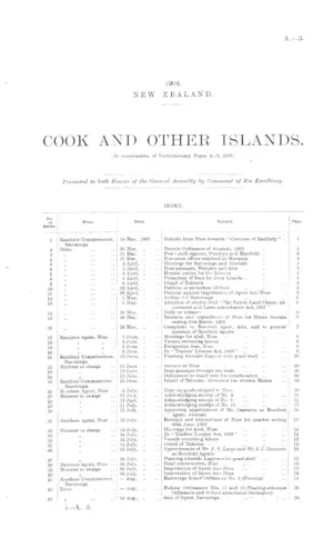 COOK AND OTHER ISLANDS. [In continuation of Parliamentary Paper A.-3, 1903.]