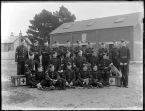 Members of the Field Medical unit with dogs, probably Christchurch district