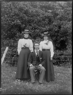 Unidentified man and two women, probably Christchurch district