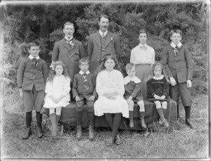 Family group, showing unidentified men, woman and children, possibly Christchurch district