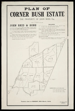 Plan of Corner Bush Estate, the property of John Reid, Esq. [cartographic material] / John Reid & Sons, surveyors.