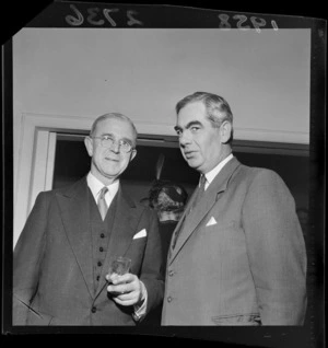 Two unidentified guests at party hosted by Thomas Charles Atkinson Hislop to farewell Foss Shanahan and his wife