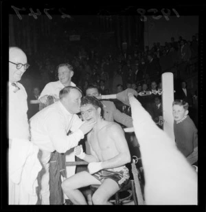 Boxer Jack Walsh, in his corner during a match with Tuna Scanlan, Wellington Town Hall