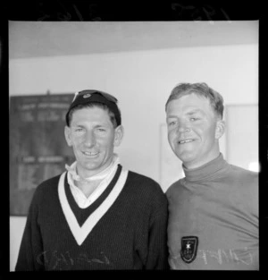 Two unidentified male skiers, one from the Canterbury Ski team 1958