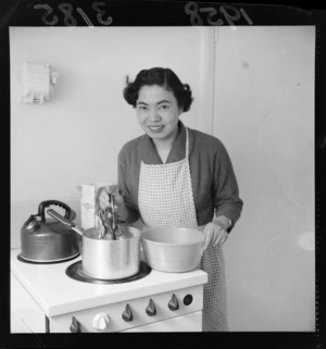 Mrs K Tachibana preparing meal, Japanese embassy's second secretary's wife