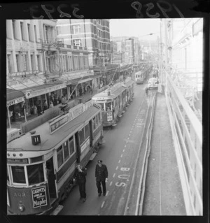 A tram jam in Willis Street, Wellington