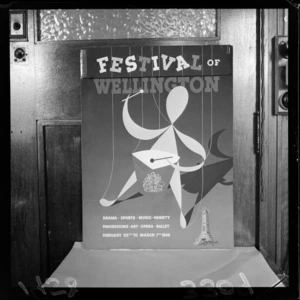 Poster for 'Festival of Wellington', featuring puppet playing drum