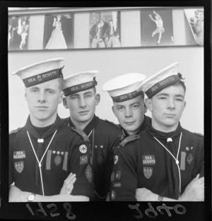 Four unidentified members of the Britannia Sea Scouts, Evans Bay, Wellington