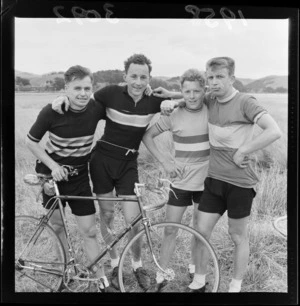 Four unidentified cyclists competing in the 100 mile cycle championships