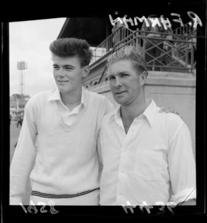 Mr R E Sutton (left) and Mr R N Farman (right), star players, Plunket Shield Cricket, Wellington