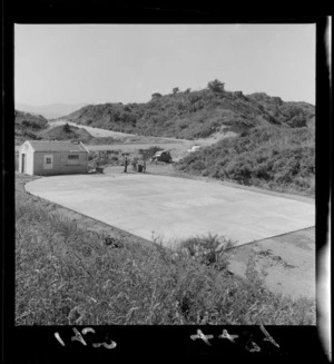 New concrete pad at Queen Elizabeth Park motor camp, Paraparaumu, Kapiti Coast district
